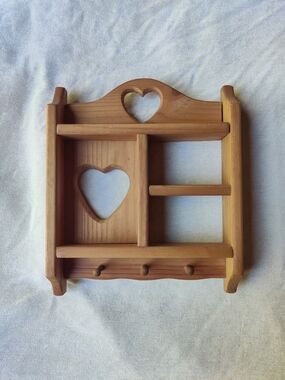 80s Heart Cut Out Wall Shelf Pegs Cottage Country Grandma Granny Key Holder